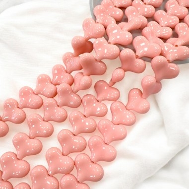 Perle cuore in resina pesca soft, lucide, misura 16x21.5mm, 2pz o filo 26, marchio Gioie d'Oriente