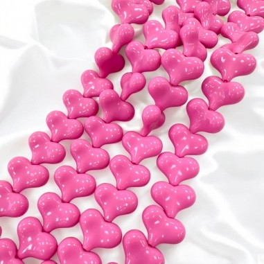 Perle cuore in resina, colore fucsia bubblegum, lucide, 16x21.5mm, 2pz o filo da 26, marchio Gioie d'Oriente