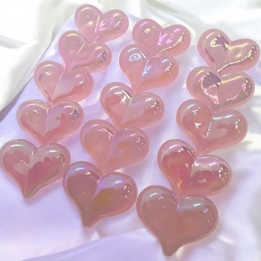 Perle cuore in resina rosa chiaro, effetto perlato, 17.5x23mm, 2pz o filo 24, marchio Gioie d'Oriente