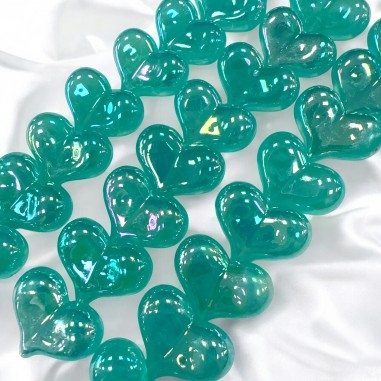 Perle cuore resina turchese effetto perlato, lucide, misura 17.5x23mm, 2pz o filo 24, marchio Gioie d'Oriente