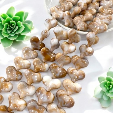 Perle cuore in resina miele marmorizzato, venature bianche, 17.5x23mm, 2pz o filo 24, marchio Gioie d'Oriente
