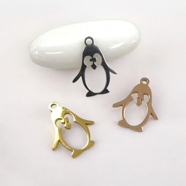Ciondolo pinguino in acciaio inossidabile vari colori 12x16 mm 1pz Gioie d'Oriente