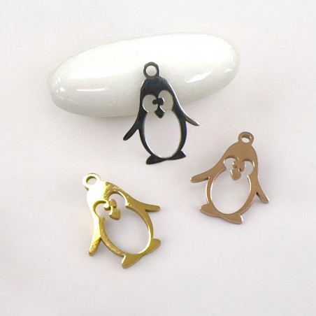 Ciondolo pinguino in acciaio inossidabile vari colori 12x16 mm 1pz Gioie d'Oriente