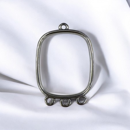 Connettore rettangolare vuoto in acciaio 3 anellini 23x30 mm 1pz Gioie d'Oriente