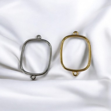 Connettore rettangolare in acciaio placcato PVD, 23x30mm, vuoto, colori oro e acciaio, marchio Gioie d'Oriente