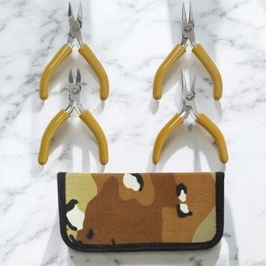 Set pinze bigiotteria acciaio, manici fantasia leopardo, punte piatta curva tonda, marchio Gioie d'Oriente