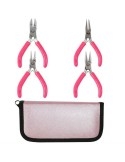Set Pinze Bigiotteria Acciaio Rosa Glitter 4pz Punta Piatta Curva Tonda
