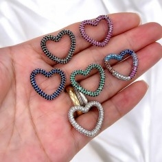 Ciondolo cuore in rame argento con zirconi 22 mm 1pz colori vari Gioie d'Oriente