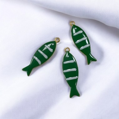 Ciondolo a forma di pesce smaltato verde scuro base oro 6x20mm 2pz | GDO