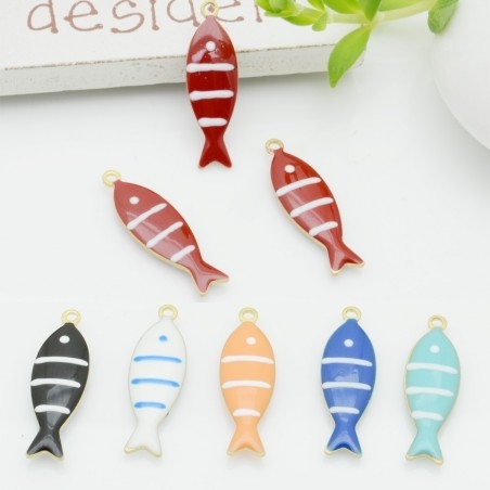 Ciondolo a forma di pesce smaltato base oro in ottone 6x20mm 2pz | GDO