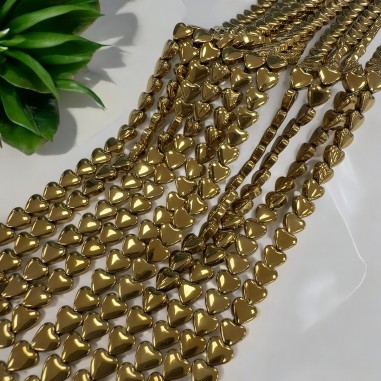 perline ematite forma cuore, colore oro scuro, misura 6mm, filo 74 pezzi, lunghezza 40cm, marchio Gioie d'Oriente