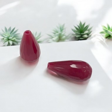 Goccia briolette giada rubellite, sfaccettata, colore rubino, misura 10x20mm, 1 pezzo, marchio Gioie d'Oriente