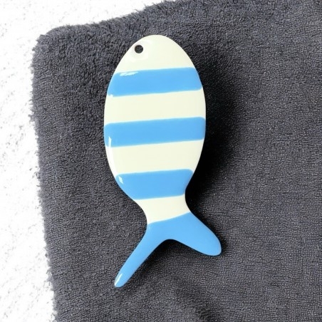 Ciondolo pesce smaltato azzurro chiaro a righe in acciaio dorato 23x52mm 1pz | GDO