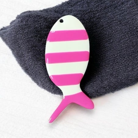 Ciondolo pesce smaltato fucsia a righe in acciaio dorato 23x52mm 1pz | GDO