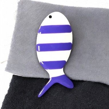 Ciondolo pesce smaltato viola a righe in acciaio dorato 23x52mm 1pz | GDO