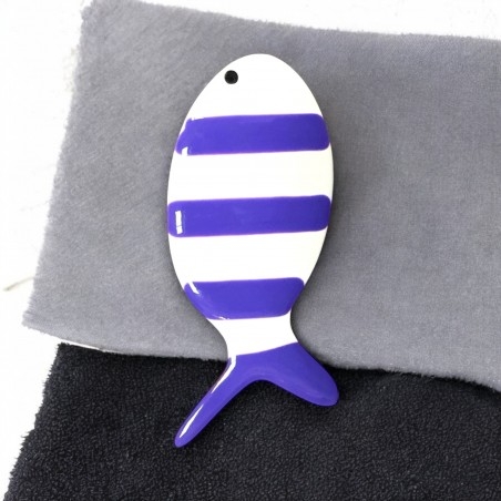 Ciondolo pesce smaltato viola a righe in acciaio dorato 23x52mm 1pz | GDO