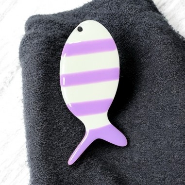 Ciondolo pesce smaltato lilla a righe in acciaio dorato 23x52mm 1pz | GDO