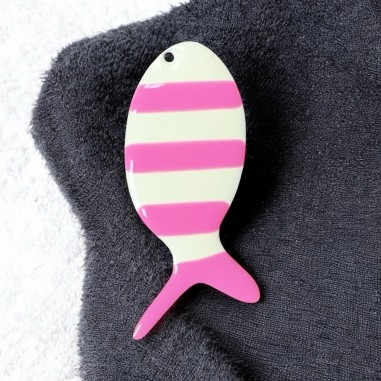 Ciondolo pesce smaltato fucsia fluo a righe in acciaio dorato 23x52mm 1pz | GDO