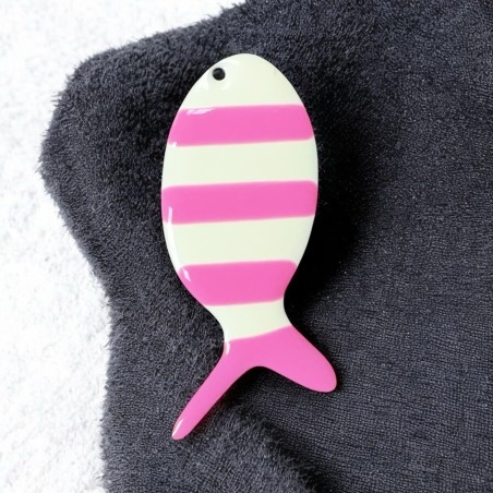 Ciondolo pesce smaltato fucsia fluo a righe in acciaio dorato 23x52mm 1pz | GDO