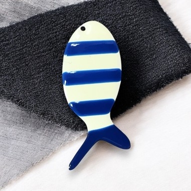 Ciondolo pesce smaltato blu a righe in acciaio dorato 23x52mm 1pz | GDO