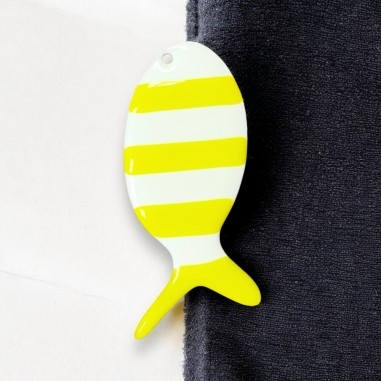 Ciondolo pesce smaltato giallo a righe in acciaio dorato 23x52mm 1pz | GDO