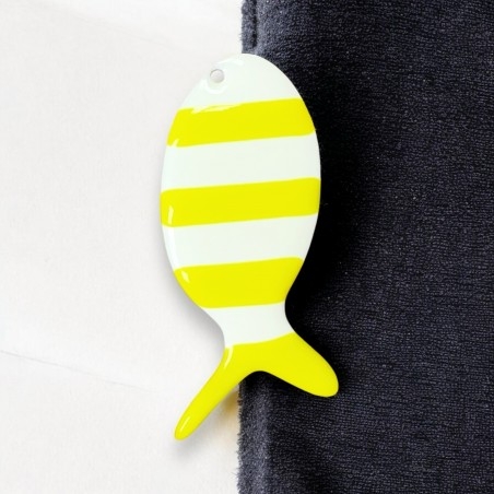 Ciondolo pesce smaltato giallo a righe in acciaio dorato 23x52mm 1pz | GDO