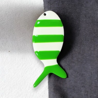 Ciondolo pesce smaltato verde a righe in acciaio dorato 23x52mm 1pz | GDO