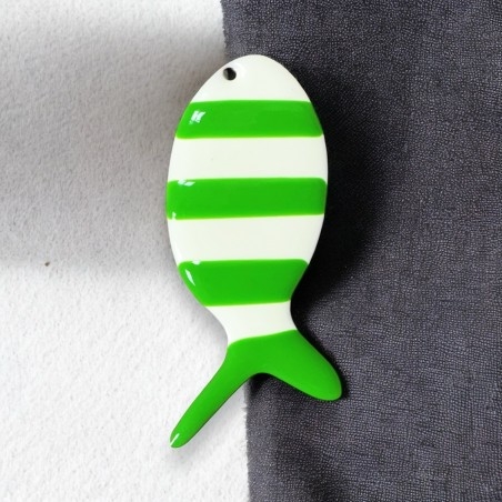 Ciondolo pesce smaltato verde a righe in acciaio dorato 23x52mm 1pz | GDO