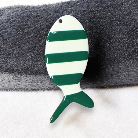 Ciondolo pesce smaltato verde scuro a righe in acciaio dorato 23x52mm 1pz | GDO