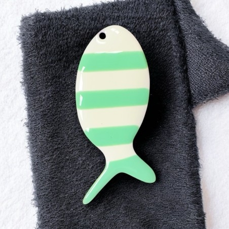 Ciondolo pesce smaltato verde menta a righe in acciaio dorato 23x52mm 1pz | GDO