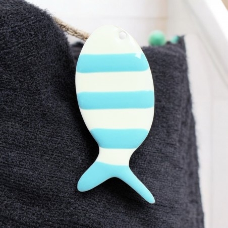 Ciondolo pesce smaltato tiffany chiaro a righe in acciaio dorato 23x52mm 1pz | GDO