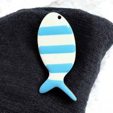 Ciondolo pesce smaltato turchese a righe in acciaio dorato 23x52mm 1pz | GDO
