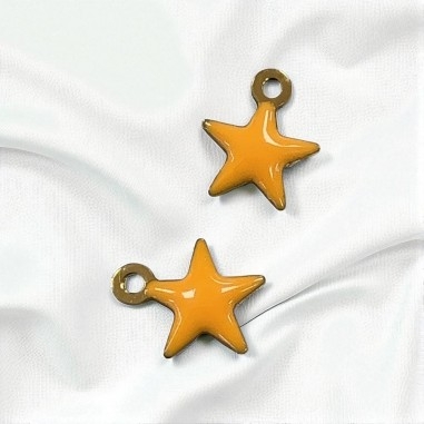 Ciondolo stella smaltata arancione chiaro in acciaio inox oro 10 x 8 mm 1pz Gioie d'Oriente