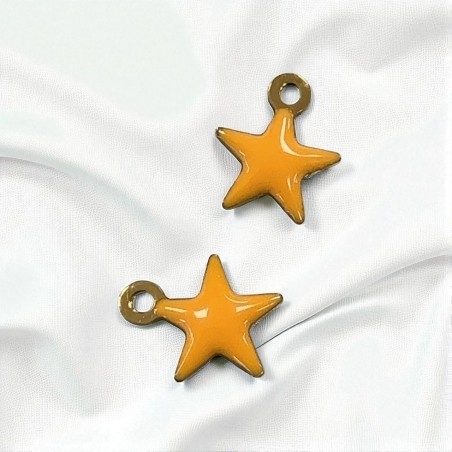 Ciondolo stella smaltata arancione chiaro in acciaio inox oro 10 x 8 mm 1pz Gioie d'Oriente