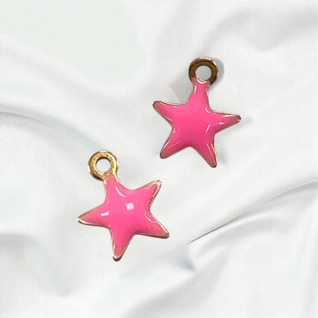 Ciondolo stella smaltata fucsia in acciaio inox oro 10 x 8 mm 1pz Gioie d'Oriente