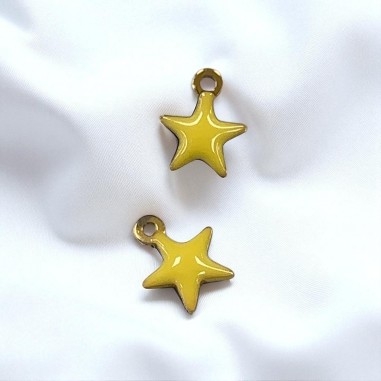 Ciondolo stella smaltata gialla in acciaio inox oro 10 x 8 mm 1pz Gioie d'Oriente
