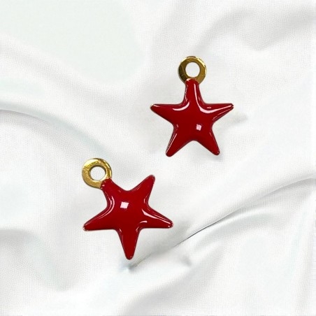 Ciondolo stella smaltata rossa in acciaio inox oro 10 x 8 mm 1pz Gioie d'Oriente