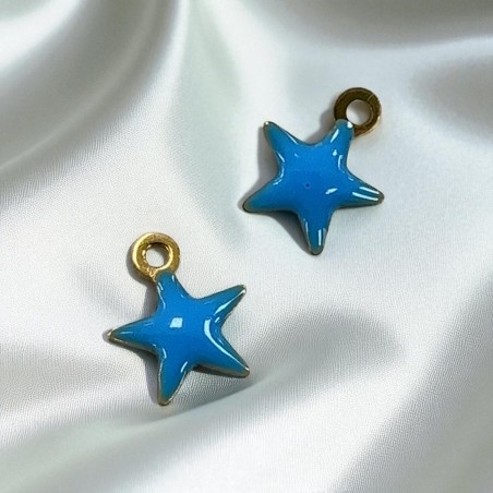 Ciondolo stella smaltata azzurra in acciaio inox oro 10 x 8 mm 1pz Gioie d'Oriente