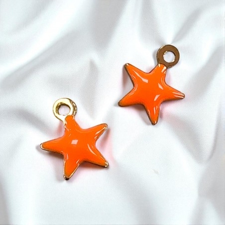 Ciondolo stella smaltata arancione in acciaio inox oro 10 x 8 mm 1pz Gioie d'Oriente
