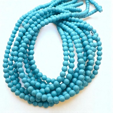 Perline pasta di turchese, forma tonda liscia, colore azzurro, diametro 4mm, 95 pezzi, marchio Gioie d'Oriente