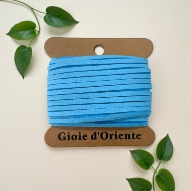 Filo in alcantara celeste, 3mm, lunghezza 5mt, morbido e vellutato, marchio Gioie d'Oriente