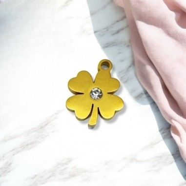 Ciondolo quadrifoglio in acciaio con zircone 10 mm 1pz colori vari Gioie d'Oriente