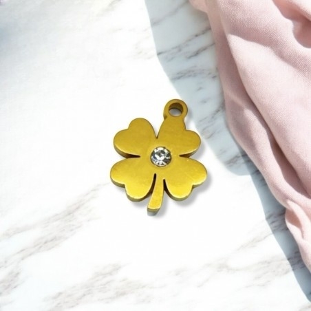 Ciondolo quadrifoglio in acciaio con zircone 10 mm 1pz colori vari Gioie d'Oriente