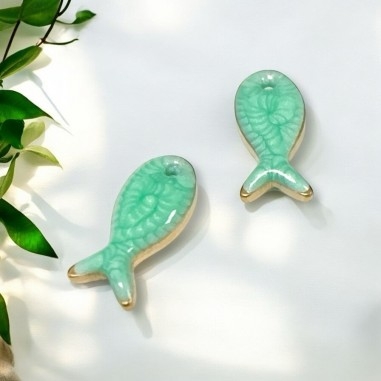 Ciondolo Pesciolino smaltato in Acciaio oro 5x10mm 1pz - verde tiffany | GDO