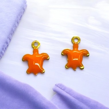 Mini ciondoli Tartaruga smaltati in Acciaio oro 5x7mm 2pz - arancione | GDO