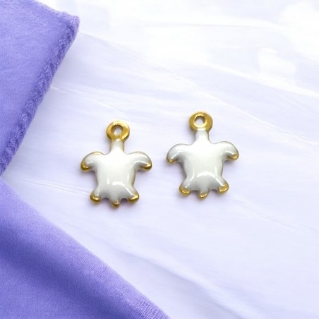 Mini ciondoli Tartaruga smaltati in Acciaio oro 5x7mm 2pz - bianco | GDO