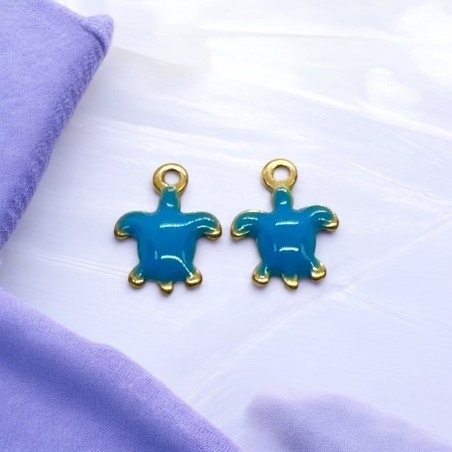 Mini ciondoli Tartaruga smaltati in Acciaio oro 5x7mm 2pz - celeste | GDO