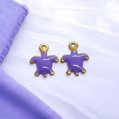 Mini ciondoli Tartaruga smaltati in Acciaio oro 5x7mm 2pz - lilla | GDO
