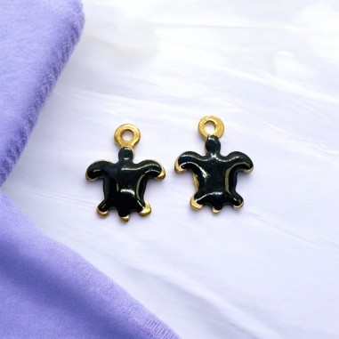 Mini ciondoli Tartaruga smaltati in Acciaio oro 5x7mm 2pz - nero | GDO