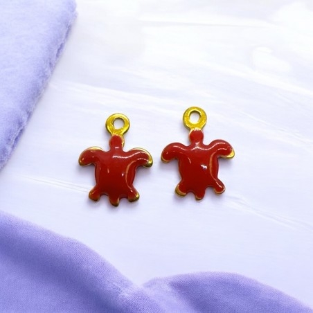 Mini ciondoli Tartaruga smaltati in Acciaio oro 5x7mm 2pz - rosso | GDO